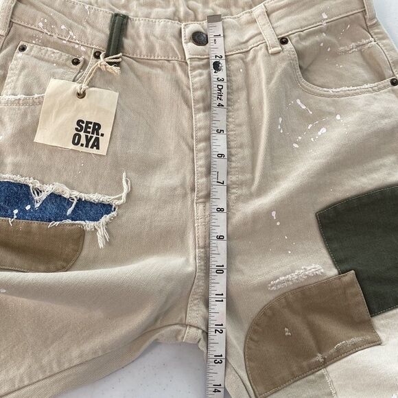 SER.O.YA Crew Pant in Cario Patch Organic Cotton Button Fly High Rise Banded Hem - Picture 12 of 16